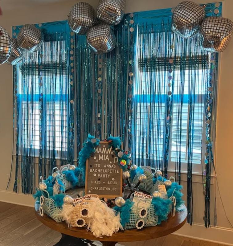 Last Toast on the Coast Blue Tinsel Curtain Backdrop Bach and Boujee