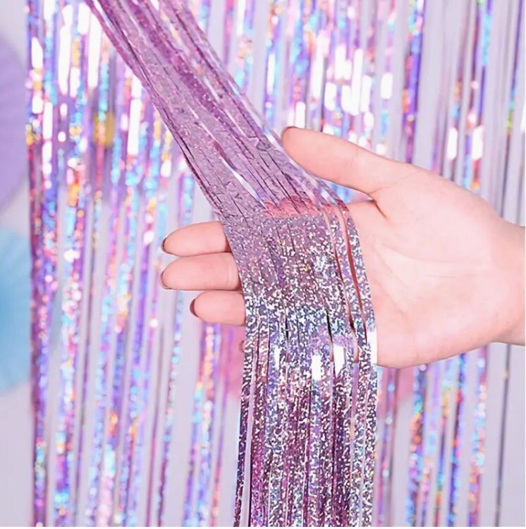 Last Toast on the Coast Blue Tinsel Curtain Backdrop Bach and Boujee