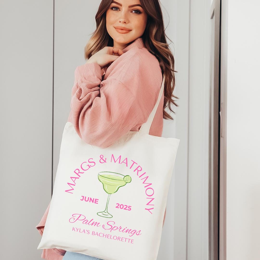 Margaritas and Matrimony Custom Gift Bachelorette Tote Bag Margs - Peronsalized Names Custom Margarita Bachelorette Party Favor Hangover SOS Kit Bach and Boujee