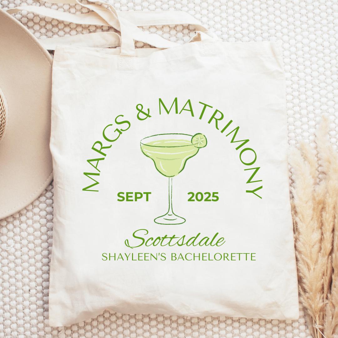 Margaritas and Matrimony Custom Gift Bachelorette Tote Bag Margs - Peronsalized Names Custom Margarita Bachelorette Party Favor Hangover SOS Kit Bach and Boujee