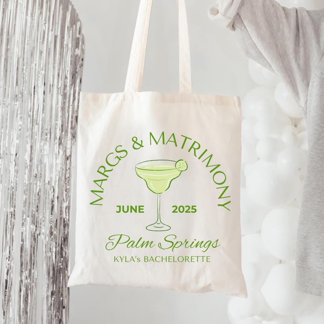 Margaritas and Matrimony Custom Gift Bachelorette Tote Bag Margs - Peronsalized Names Custom Margarita Bachelorette Party Favor Hangover SOS Kit Bach and Boujee