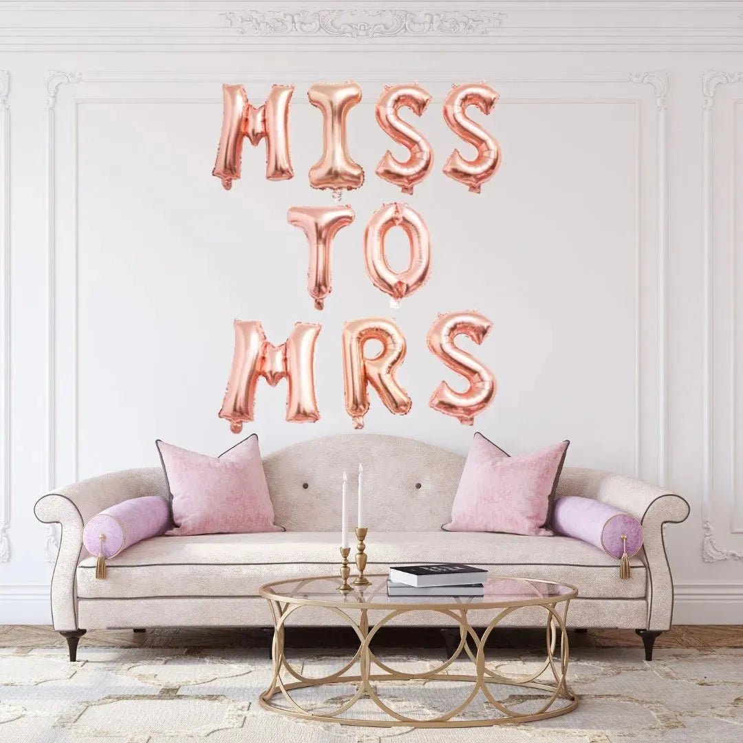 Miss to Mrs Balloon Banner - Classic Bride Decoration, Bachelorette Party, Stagette Decoration, Hen Party Foil Letters Balloon Bach and Boujee Balloons