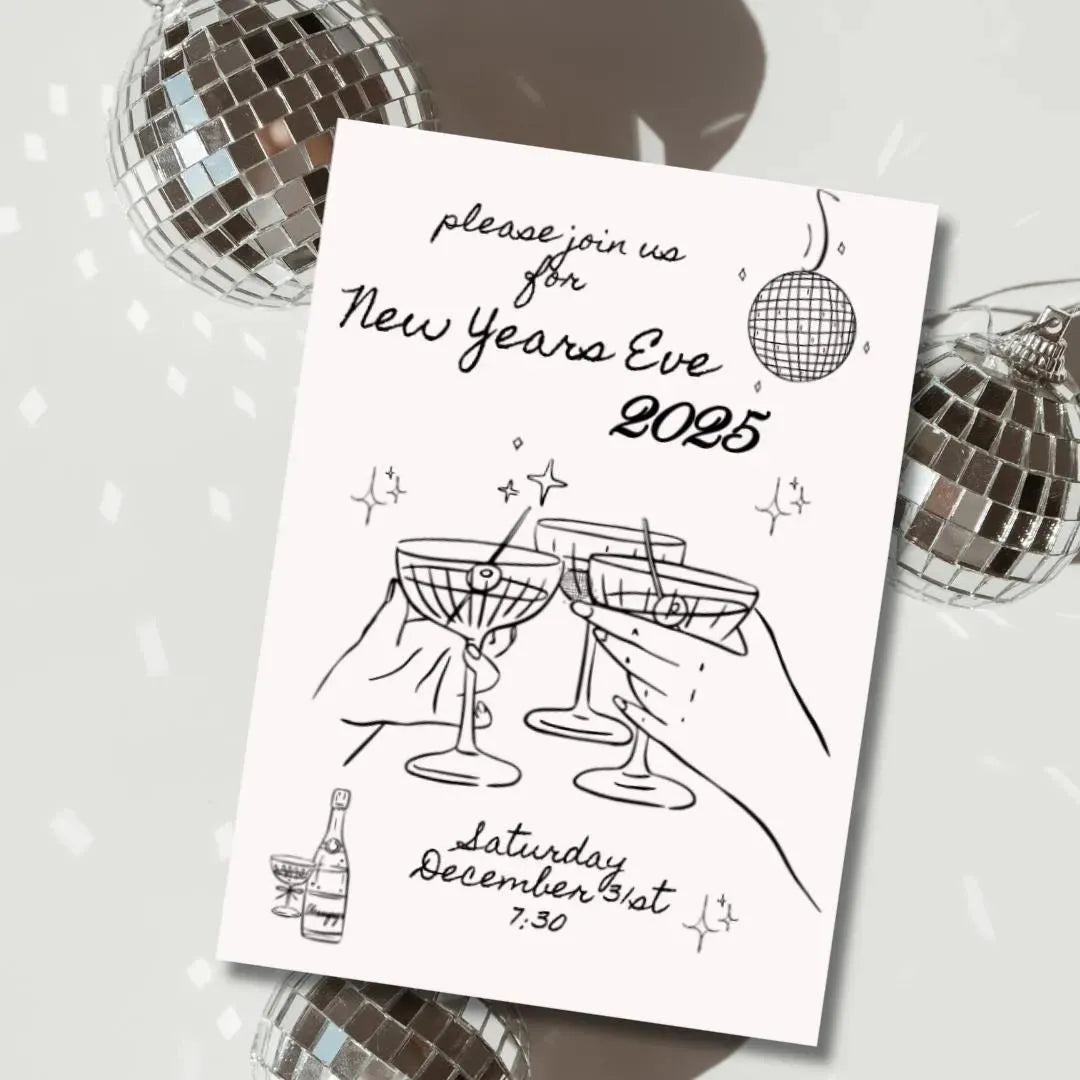Modern Champagne Tower New Years Eve 2025 Invitation - Editable Digital Template Bach and Boujee Invitations