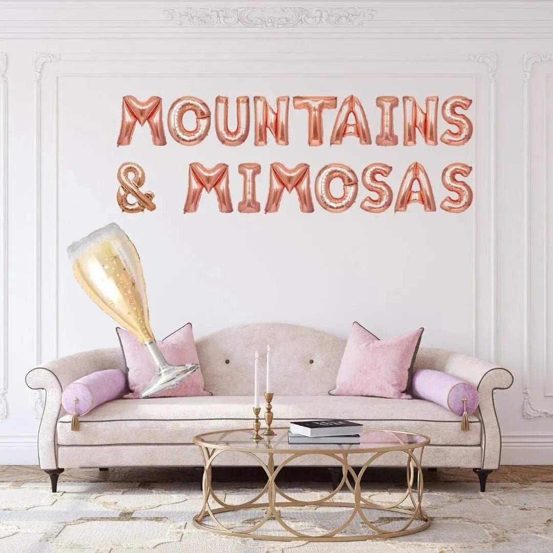 Mountains & Mimosas Balloon Banner - Adventure Bride Bachelorette Party Decor Bridal Shower Decorations Bach and Boujee Balloons