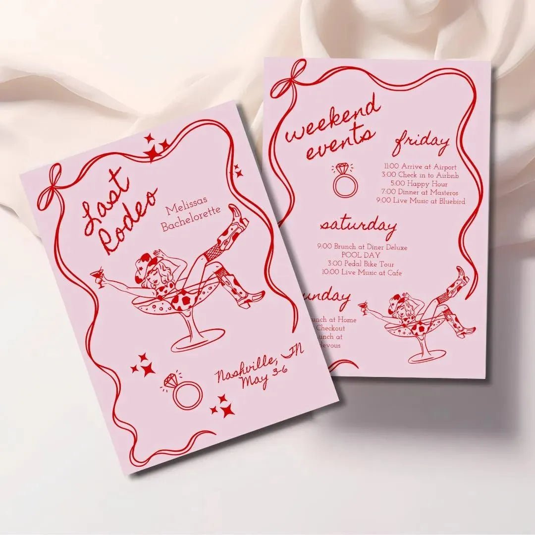 Nashville Cowgirl Bachelorette Itinerary Invitation Template - Last Rodeo Lets Go Girls Bach and Boujee Invitations