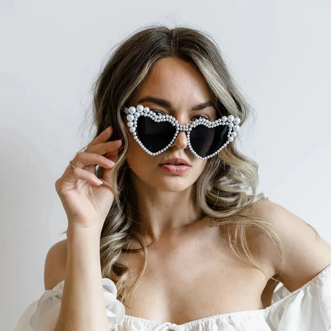 Pearl Heart Bride Sunglasses Bridesmaid Proposal Gift Pink Sunglasses Bride Gift for Bachelorette Party Favor or Hen Do Bach and Boujee