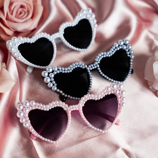 Pearl Heart Bride Sunglasses Bridesmaid Proposal Gift Pink Sunglasses Bride Gift for Bachelorette Party Favor or Hen Do Bach and Boujee