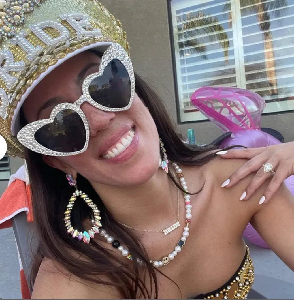 Pearl Heart Sunglasses for Brides Bachelorette Parties and Hen Do Decorations Perfect Gift for Bridesmaids Bach and Boujee