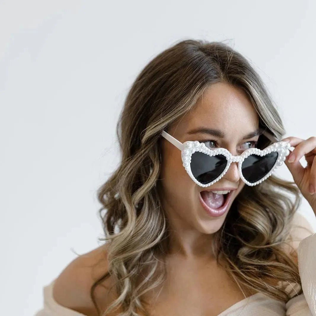 Pearl Heart Sunglasses for Brides Bachelorette Parties and Hen Do Decorations Perfect Gift for Bridesmaids Bach and Boujee