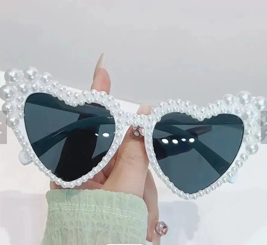 Pearl Heart Sunglasses for Brides Bachelorette Parties and Hen Do Decorations Perfect Gift for Bridesmaids Bach and Boujee