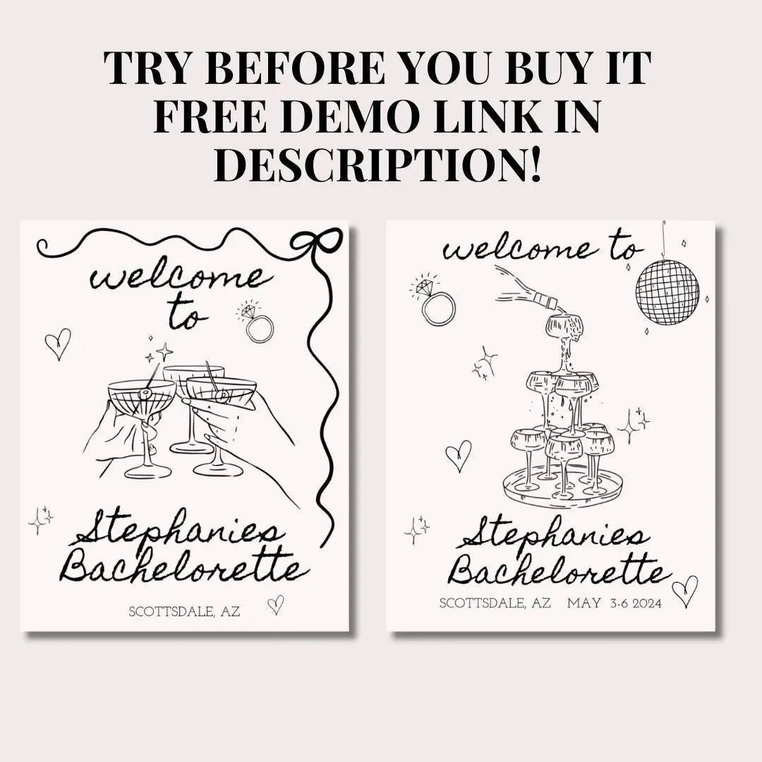 Personalized Monochrome Bachelorette Arrival Banner with Schedule Design - Sophisticated Stagette Accents Bach and Boujee Invitations