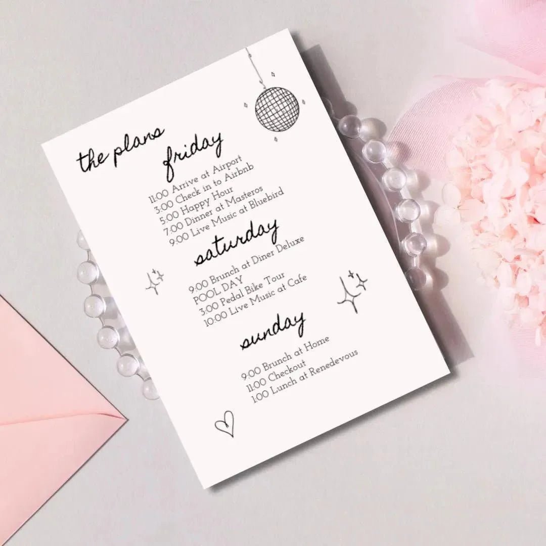 Personalized Monochrome Bachelorette Arrival Banner with Schedule Design - Sophisticated Stagette Accents Bach and Boujee Invitations