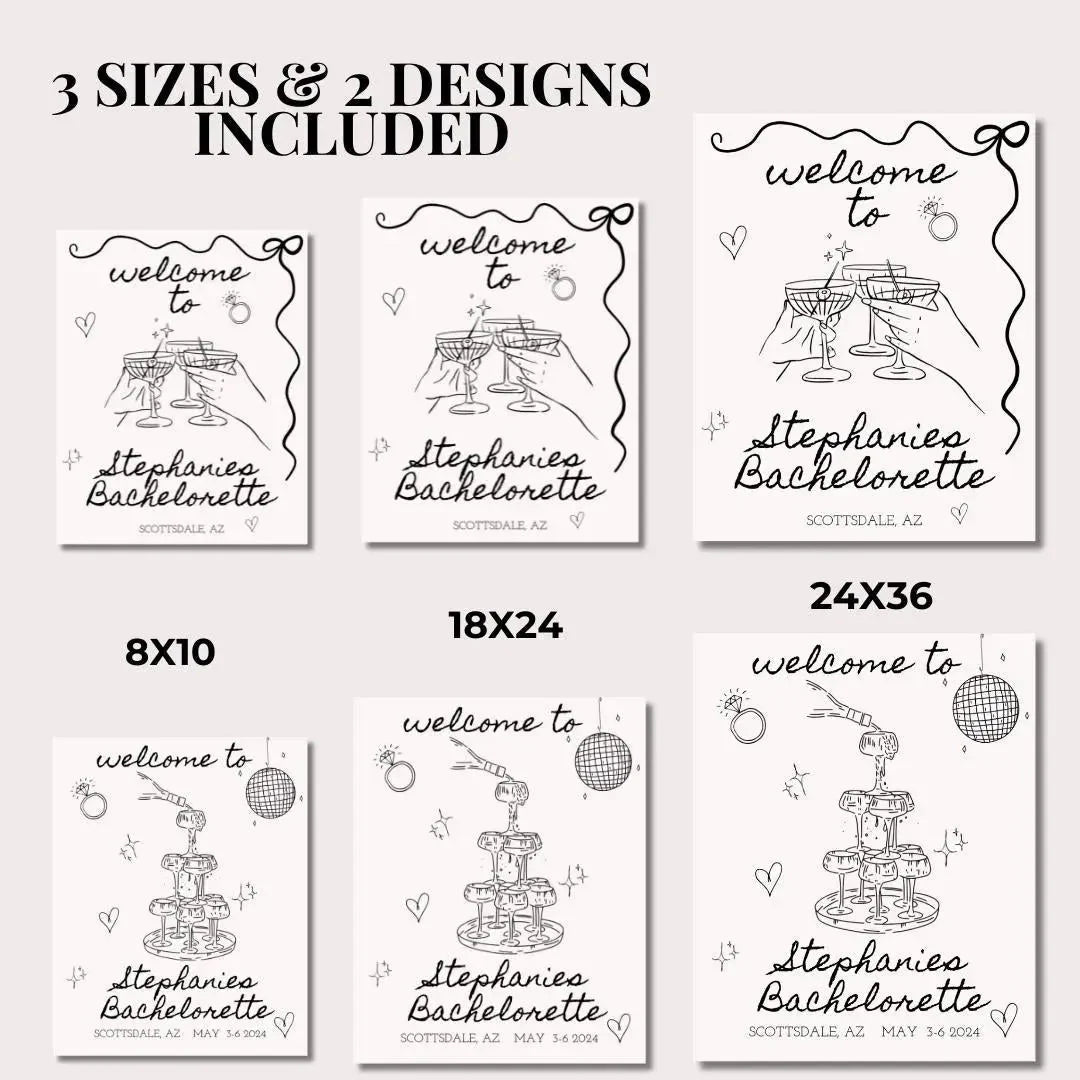 Personalized Monochrome Bachelorette Arrival Banner with Schedule Design - Sophisticated Stagette Accents Bach and Boujee Invitations