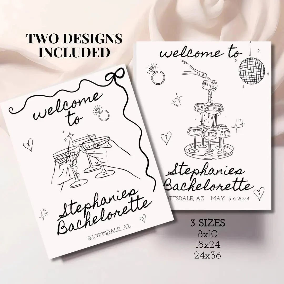 Personalized Monochrome Bachelorette Arrival Banner with Schedule Design - Sophisticated Stagette Accents Bach and Boujee Invitations