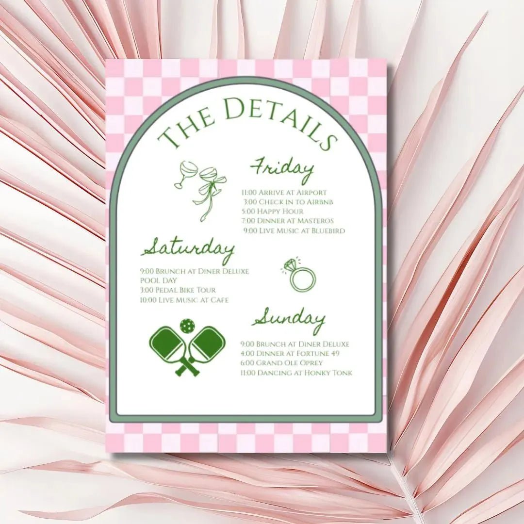 Pickleball Bachelorette Party Invitation - Perfect Match Itinerary Template for Hen Celebration at Charlestown Social Club Bach and Boujee Invitations