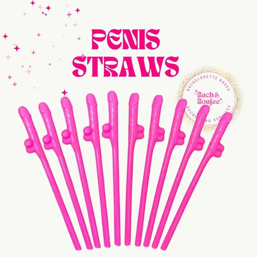 Pink Penis Straws Forever Penis Banner - Naughty Bachelorette Party Decorations Bach and Boujee