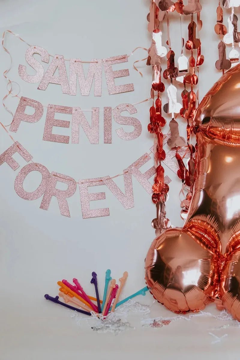 Pink Tinsel Penis Backdrop for Bachelorette Party Decorations - Same Penis Forever Theme Bach and Boujee