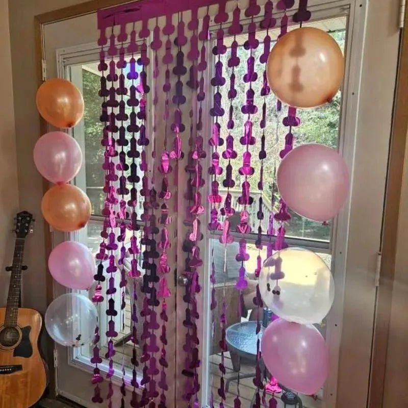 Pink Tinsel Penis Backdrop for Bachelorette Party Decorations - Same Penis Forever Theme Bach and Boujee