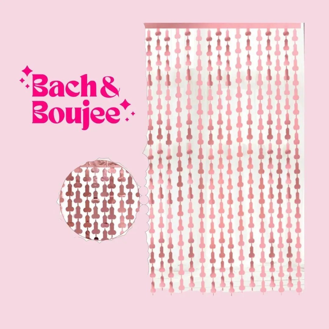 Pink Tinsel Penis Backdrop for Bachelorette Party Decorations - Same Penis Forever Theme Bach and Boujee