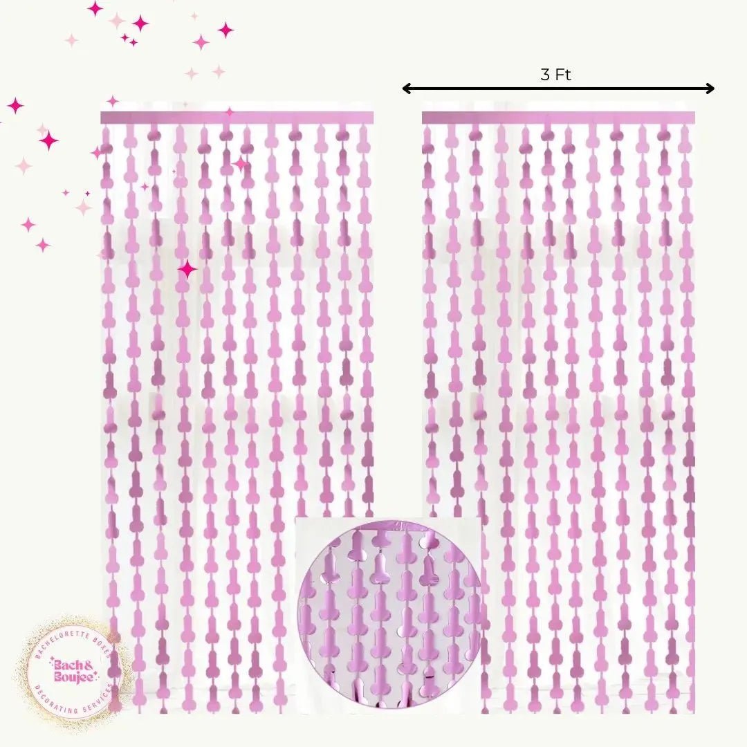 Pink Tinsel Penis Backdrop for Bachelorette Party Decorations - Same Penis Forever Theme Bach and Boujee