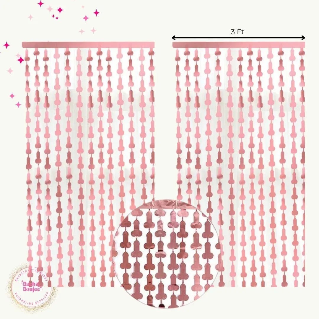 Pink Tinsel Penis Backdrop for Bachelorette Party Decorations - Same Penis Forever Theme Bach and Boujee