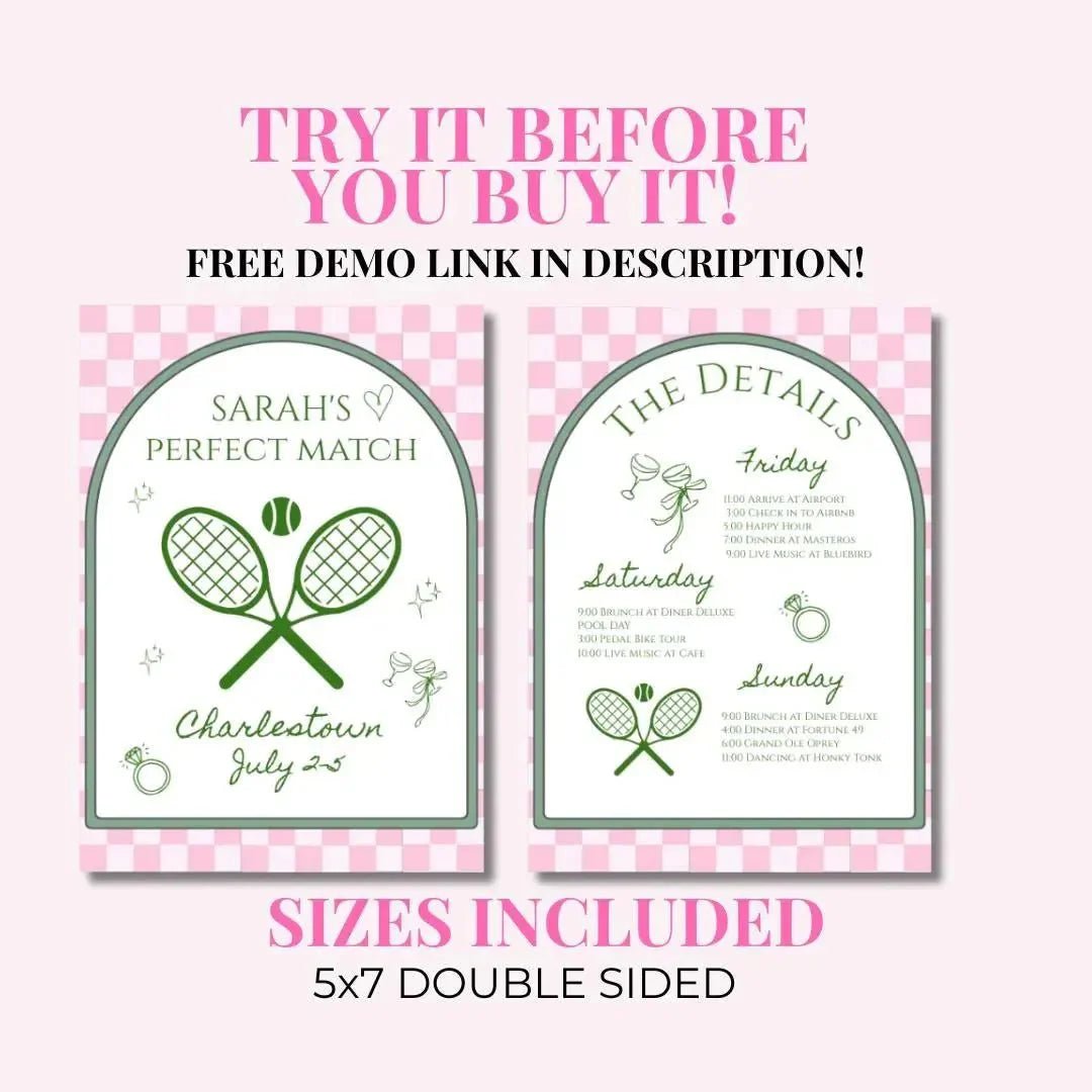 Racquet Sport Inspired Bachelorette Party Invitation - Celebrate Perfect Match before the Big Day Bach and Boujee Invitations