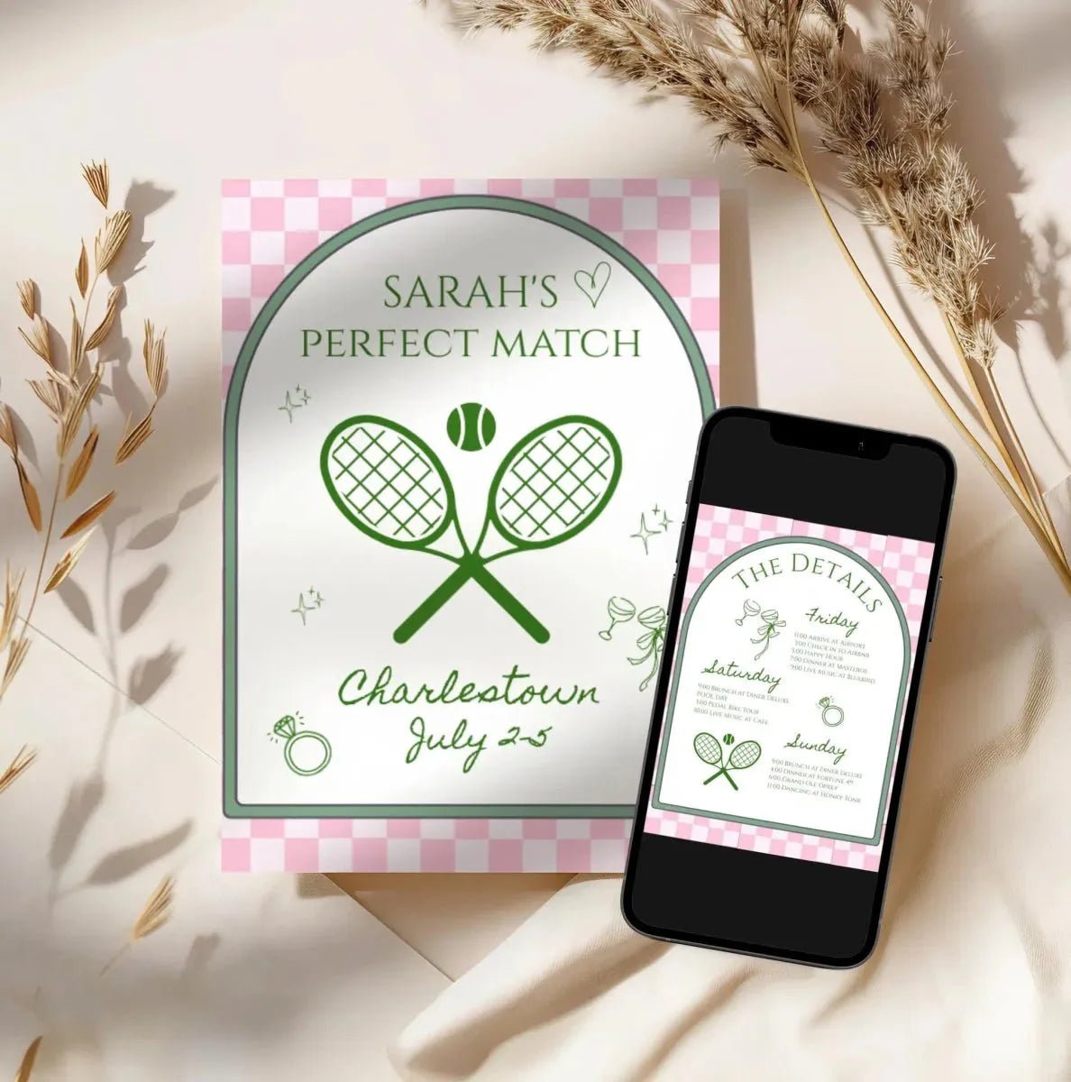 Racquet Sport Inspired Bachelorette Party Invitation - Celebrate Perfect Match before the Big Day Bach and Boujee Invitations