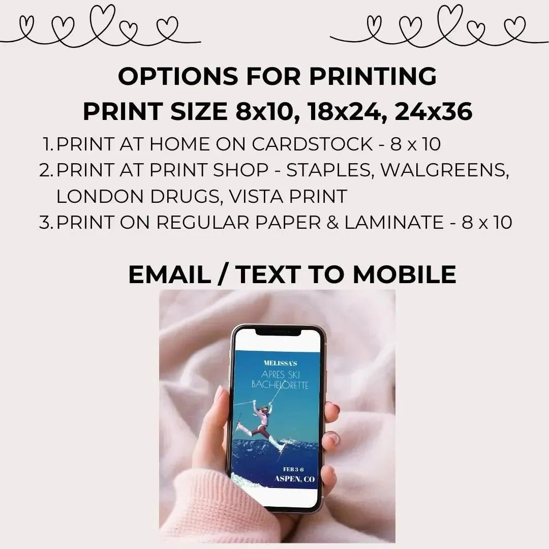 Retro Ski - Inspired Bachelorette Party Itinerary Template Bach and Boujee Invitations