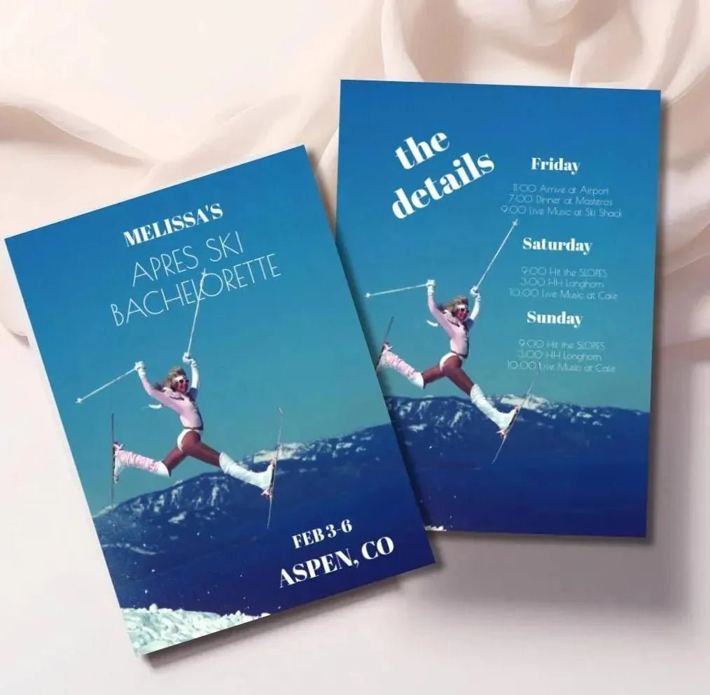 Retro Ski - Inspired Bachelorette Party Itinerary Template Bach and Boujee Invitations