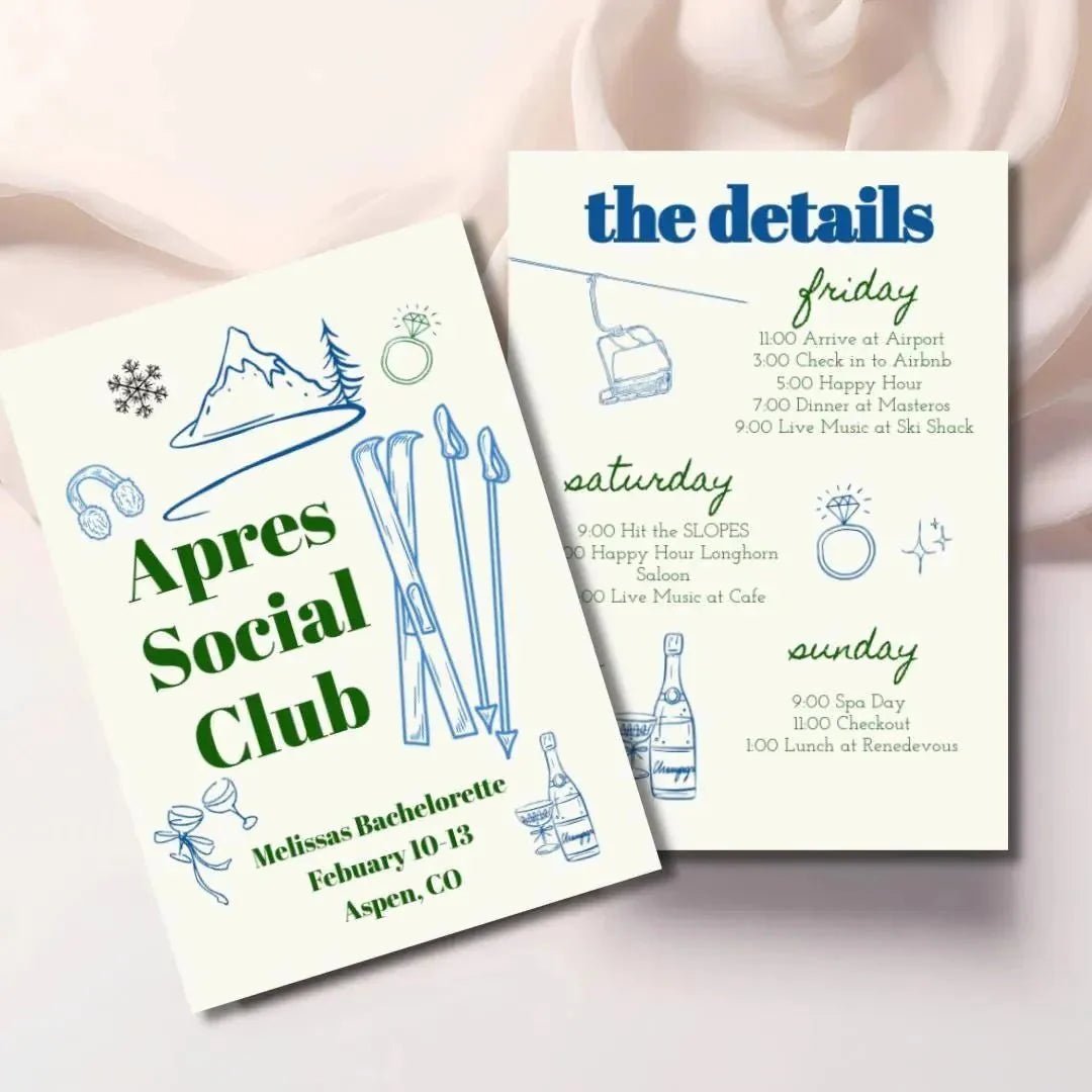 Slope Soiree Bachelorette Invite - Winter Festival Theme for Aspen Escape Bach and Boujee Invitations