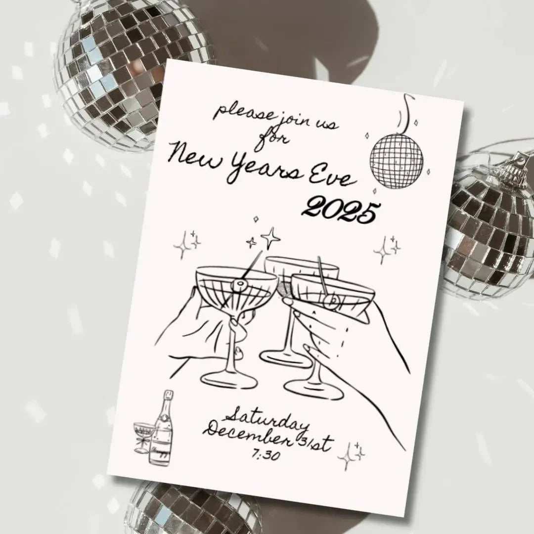 Sophisticated NYE 2025 Champagne Tower Invite - Customizable Digital Template Bach and Boujee Invitations