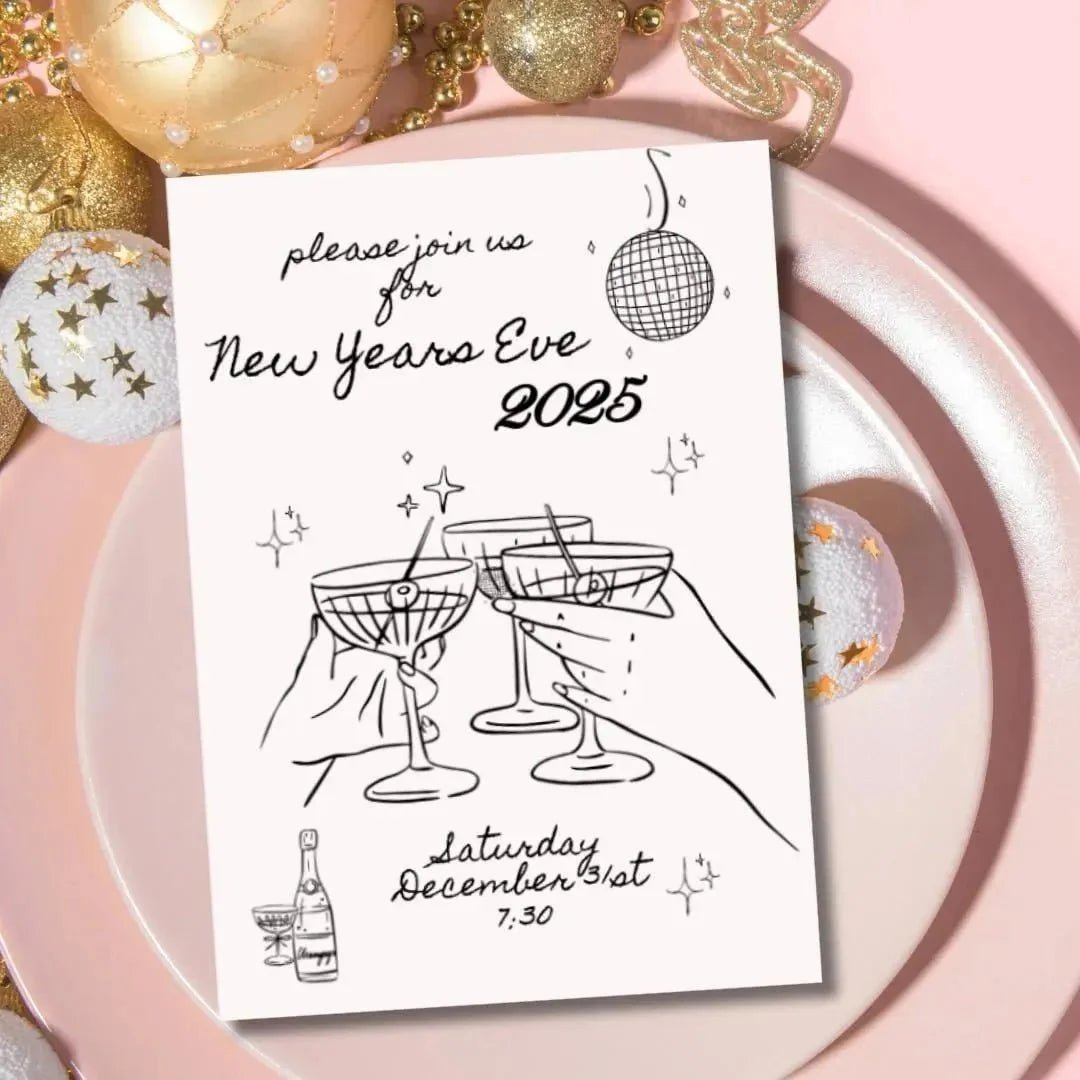 Sophisticated NYE 2025 Champagne Tower Invite - Customizable Digital Template Bach and Boujee Invitations