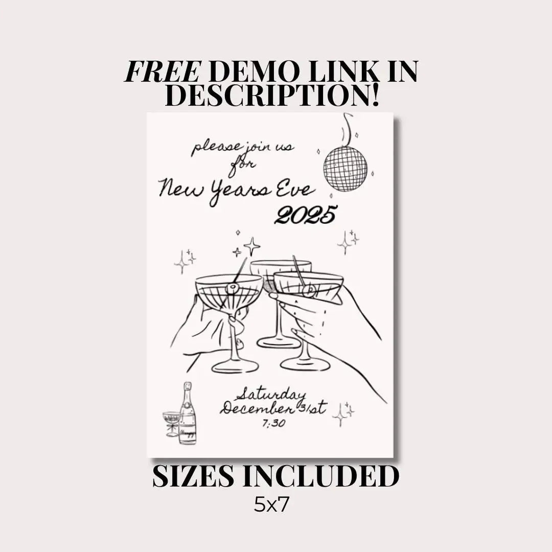 Sophisticated NYE 2025 Champagne Tower Invite - Customizable Digital Template Bach and Boujee Invitations