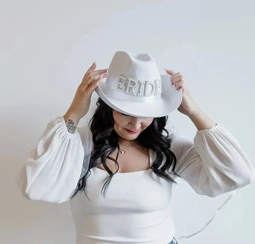 Sparkling Bridal Cowboy Hat with Veil - The Perfect Hen Night Accessory Bach and Boujee