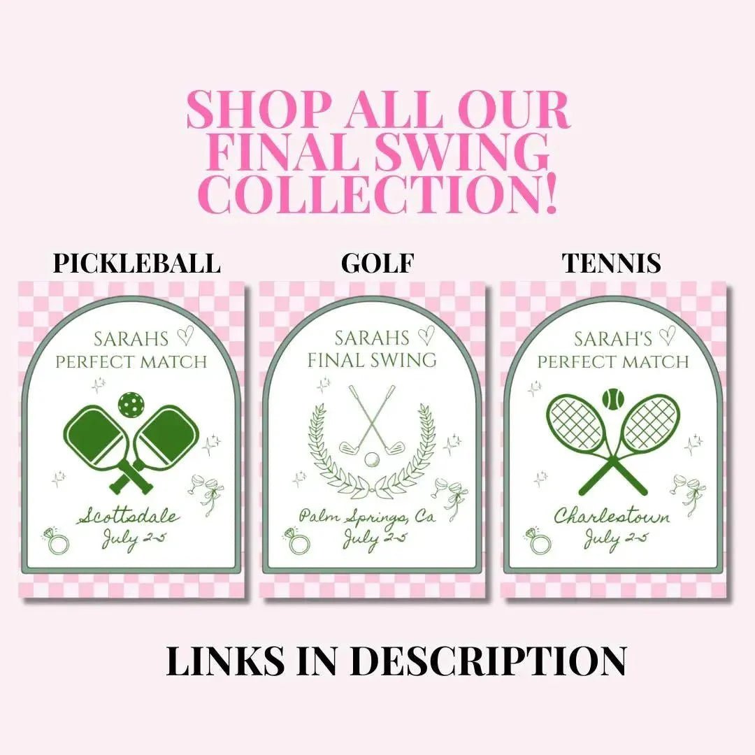 Sporty Hen Party Pickleball Invitation - Ideal Match Itinerary Plan for Stagette Bash at Charlestown Club Bach and Boujee Invitations