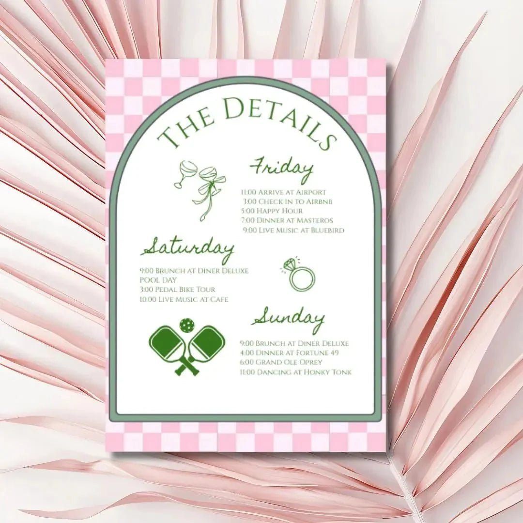 Sporty Hen Party Pickleball Invitation - Ideal Match Itinerary Plan for Stagette Bash at Charlestown Club Bach and Boujee Invitations