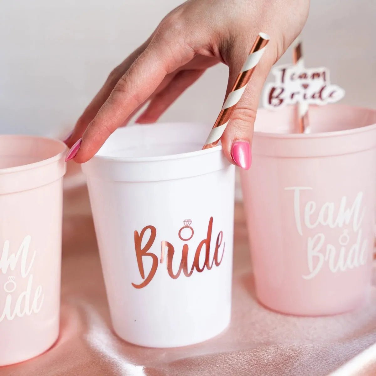 Team Bride Cups with Bride Cup for Bridal Showers Bachelorette Parties with Straws Bach and Boujee