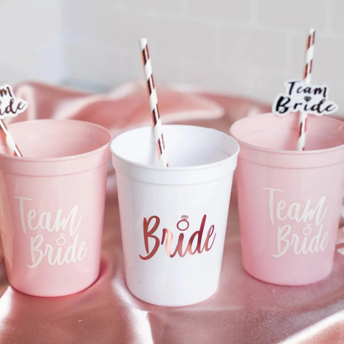 Team Bride Cups with Bride Cup for Bridal Showers Bachelorette Parties with Straws Bach and Boujee