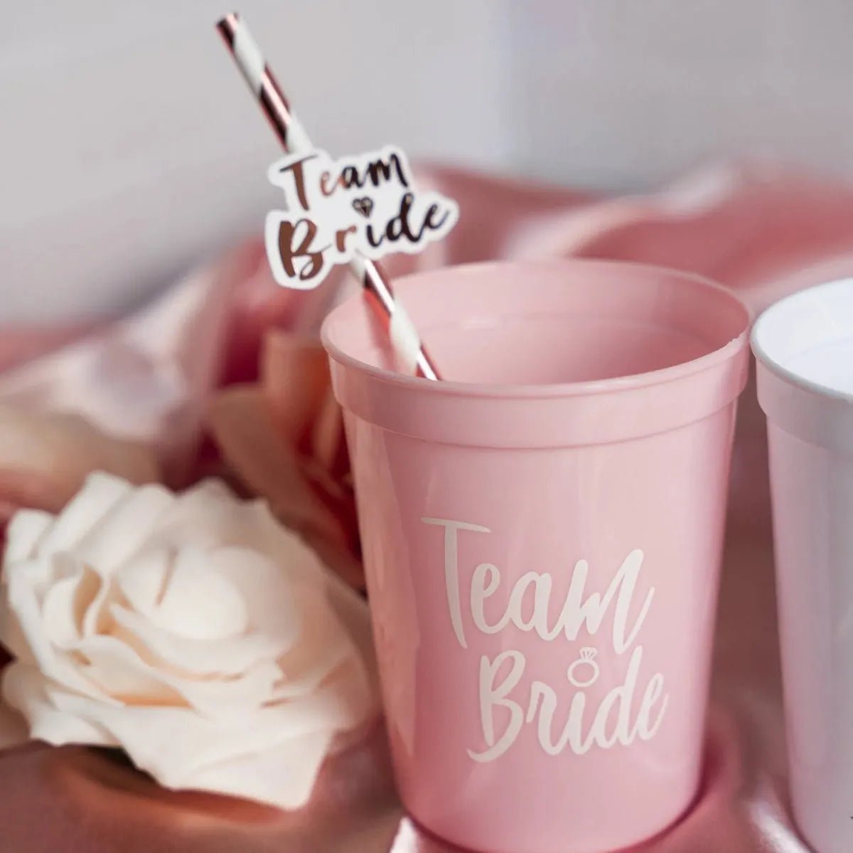 Team Bride Cups with Bride Cup for Bridal Showers Bachelorette Parties with Straws Bach and Boujee