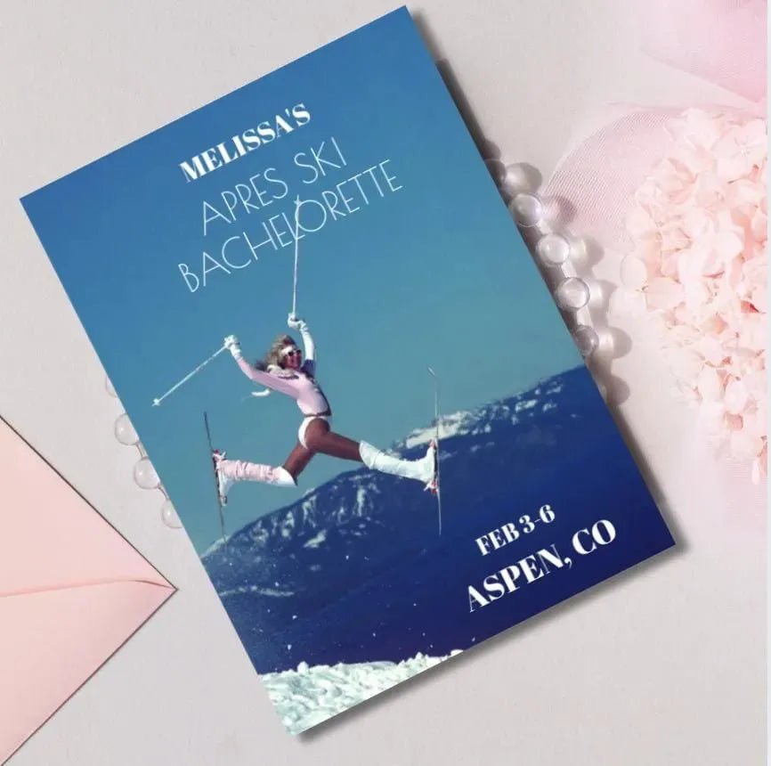 Vintage Bachelorette Itinerary Template for Winter Apres Ski Girls Trip Bach and Boujee Invitations