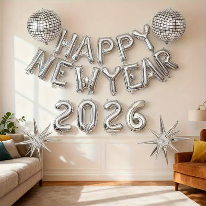 Happy New Year 2026 Balloon Banner