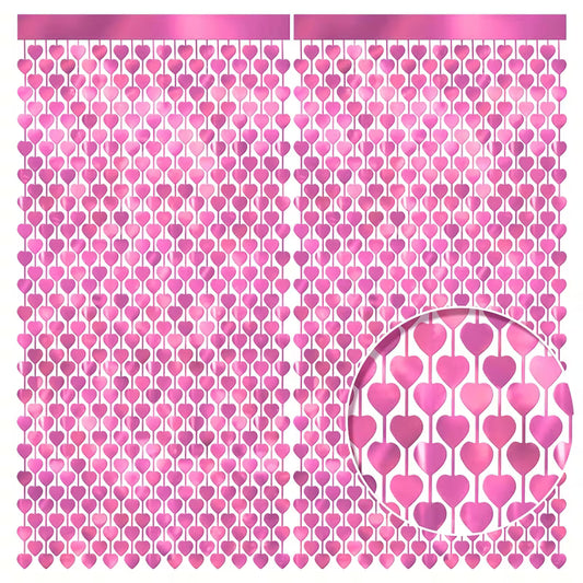 Pink Heart Tinsel Curtain - Galentines Backdrop