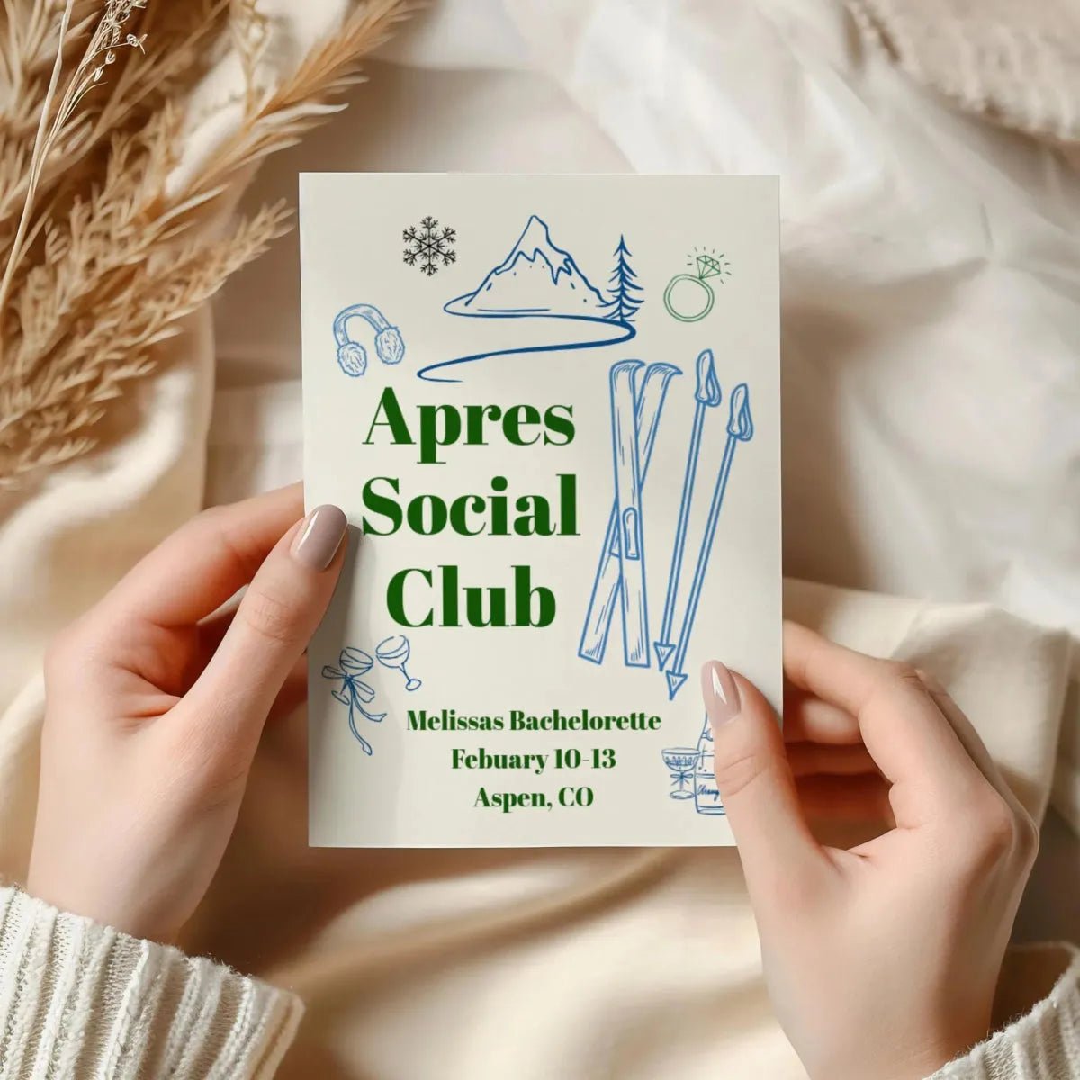 Apres Ski Bachelorette Itinerary - Winter Ski Trip Invitation Template for Aspen Getaway Bach and Boujee Invitations