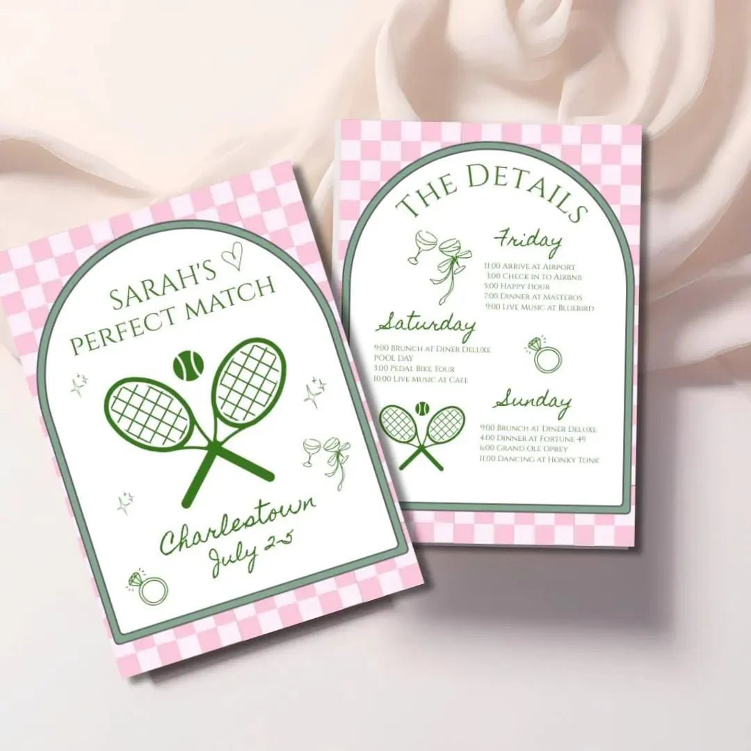 Bachelorette Tennis Invitation Perfect Match Itinerary Template for a Wimbledon Hen Party Bach and Boujee Invitations