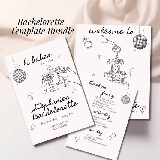 Bachelorette Weekend Itinerary Invitation Template Monochrome Welcome Sign in Black and White Bach and Boujee Invitations