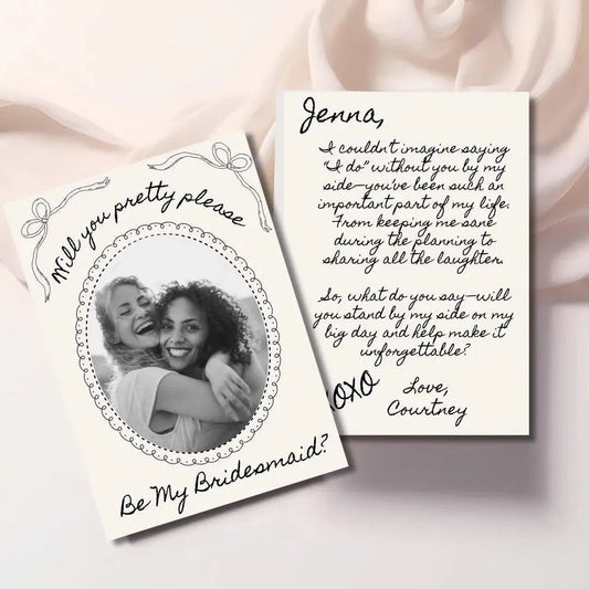 Bridesmaid Proposal Card Whimsical Hand - Drawn Minimalist Design Template Please Be My Bridesmaid Bach and Boujee Invitations