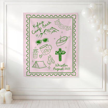 Camp Bachelorette Tapestry Banner Sign for Rustic Cabin Adventure Bachelorette Decor Wild in the Woods Bach and Boujee