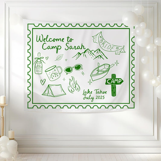 Camp Bachelorette Tapestry Banner Sign for Rustic Cabin Adventure Bachelorette Decor Wild in the Woods Bach and Boujee