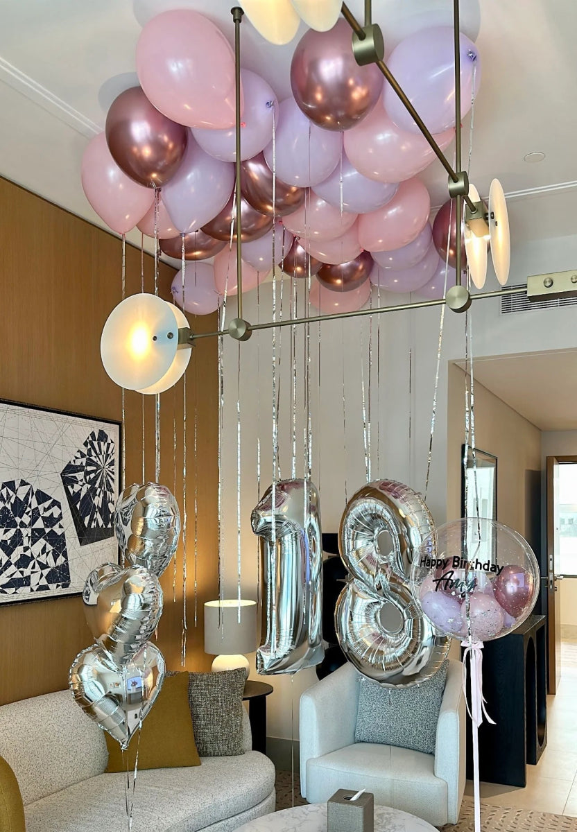 Ceiling Helium Balloon with Numbers Bach and Boujee