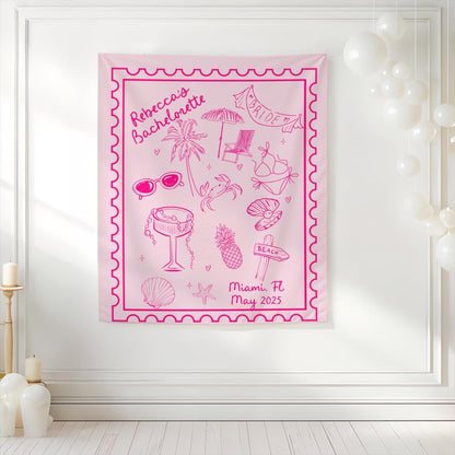 Coastal Bachelorette Theme Wall Tapestry Beach Destination Bachelorette Hen Party Trip Bach and Boujee